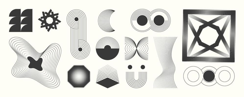 Line geometric arch and circle abstract shapes. Contemporary mid century line design set.