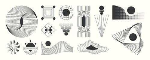 Abstract linear geometric shape. Contemporary mid century line art design set. vector