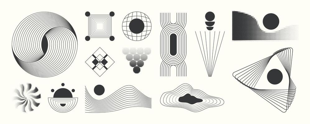 Abstract linear geometric shape. Contemporary mid century line art design set.