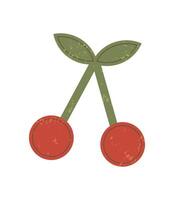 Bold cherry sticker abstract. Flat element with a grunge texture and y2k vibes. This cherry shape captures the essence of retro brutalism, suitable for modern design projects and fun graphics. vector