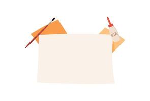 Craft supplies including glue, paint, and scissors on a flat surface for DIY projects. Ideal for children's workshop or school activities, emphasizing creativity and hands art. vector