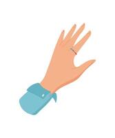 Woman hand with beads ring. DIY craft activity showcases creative expression. Concept of hobby, craftwork, and handmade artistry in flat style. vector
