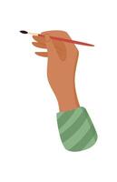 Hand holding a paintbrush, ready for creative activity in a workshop. Concept of DIY crafts and art, flat style character icon. Suitable for children and hobby themes. vector