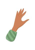 Hand with green sleeve showing activity of craft for children in workshop. Creative concept of DIY and playful exploration, flat and doodle style, suitable for educational materials or children's vector