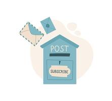 Cartoon mailbox with envelope and letter, representing post and message. Flat design with creative icon elements, ideal for themes of love, card, correspondence. vector