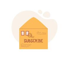 Flat envelope with mail, stamp, and message in cartoon graphic style. Creative postal icon with handwritten details and label. Ideal for communication, invitations, holiday greetings. vector