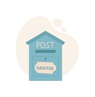 Cartoon mailbox and postbox with a subscribe note and letter. Flat design features creative message icon elements. Concept of communication, delivery, correspondence. vector