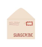 Envelope with letter, stamp, and note for mail delivery. Cartoon icon of message and card. Concept of communication, love, romance, suitable for greeting cards or invitations. vector