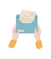 Woman hold envelope with letter and message on paper. cartoon graphic style illustration of mail and correspondence, flat design with creative elements. Ideal for communication themes stationery vector