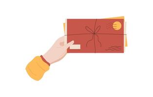 Hand holding a bundle of mail including letters, cards, and envelopes. Concept of love and gift for holiday occasions, flat style with creative approach. Suitable for stationery or correspondence vector
