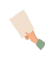 Hand hold a blank paper note, symbolizing a heartfelt message. Creative representation of love and correspondence, flat style, suitable for communication or stationery themed projects. vector
