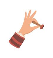 Hand hold a vintage stamp to seal an envelope for mail and correspondence. Creative icon of a flat cartoon graphic style, suitable for themes of communication and love. vector