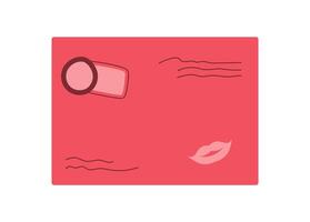 Flat postcard in pink featuring valentine message and love note in envelope. Cute card for happy celebration, ideal for romantic themes and heartfelt greetings, suitable invitations. vector