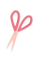 Cute pink scissors in a flat cartoon graphic style for crafting. Ideal for holiday projects and handmade creations. Versatile icon envelopes, messages, and festive celebrations. vector