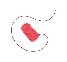 Cute spool with red thread, showcasing flat style and handmade craft. Represents sewing and craft elements in a creative context, ideal for stationery, DIY projects, design. vector