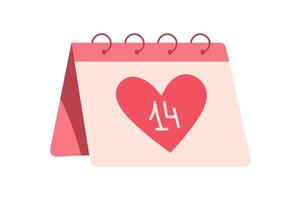 Cute valentine calendar with heart and love message for valentine celebration. Flat design featuring number 14 february, ideal for expressing love and happiness on special occasions. vector