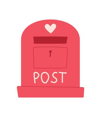 Bright pink mailbox with a heart symbol, perfect icon for love and valentine messages. Cute cartoon illustration representing joyful postal communication. Ideal for greeting card themes and