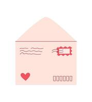 Cute envelope with heart, pink postcard design. Romantic message card for valentine's day. Concept of love, celebration, holiday, flat style, suitable for invitations and greetings. vector