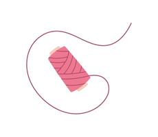 Flat and simple pink thread spool in heart shape symbolizes a romantic gift. Concept of handmade crafts and creativity, suitable for various stationery projects. Cute charming. vector