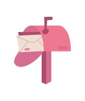 Happy cartoon mailbox holding an envelope with a love letter inside. The cute design features a heart theme, perfect for romantic messages and valentine celebration. Suitable for card or invitation vector