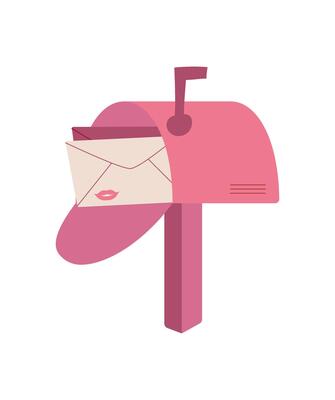 Happy cartoon mailbox holding an envelope with a love letter inside. The cute design features a heart theme, perfect for romantic messages and valentine celebration. Suitable for card or invitation