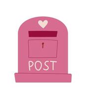 Pink mailbox with heart represents love and valentine message. Cute note and card create a happy celebration vibe, ideal for romantic themes greeting occasions in flat designs. vector