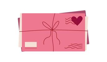 Heart envelope with pink color, featuring a cute doodle design. Romantic card for sending love messages on holiday. Concept of cheerful greetings, perfect for invitations and expressing love. vector