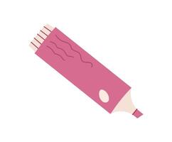 Cute pink highlight marker in flat design showcases simple details used to mark notes and messages. Ideal for colorful stationery, creative projects, or school supplies. vector