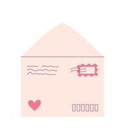 Flat pink envelope with heart and cute valentine card, crafted for sending love messages. Concept of romantic correspondence, holiday celebration, and heartfelt greetings. Suitable for invitations vector