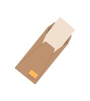 Flat envelope for mail with message card and note in vintage style. Creative stationery item for correspondence and delivery. Ideal invitations, greeting cards, handmade projects. vector