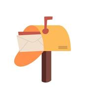 Mailbox holding letter and envelope ready for delivery. Creative icon of postal message with seal. Concept of communication, flat style, ideal for holiday themes and stationery. vector