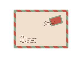 Flat postcard with envelope and stamp for message delivery and correspondence. Creative holiday design featuring love themes, ideal for invitations greeting cards. vector