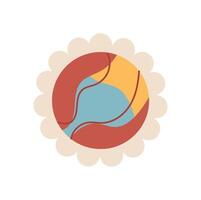 Simple postage stamp with flat color design in modern style. Abstract graphic featuring vibrant colors and shapes. Suitable for trendy decoration, stationery, or creative projects. vector