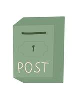 Vintage mailbox with post message and letter, delivering correspondence and envelopes. Concept of love communication, flat cartoon graphic style, suitable for greeting cards or stationery design. vector