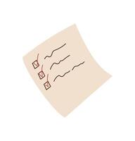 Note on paper with checklist marks and simple message. Doodle style design with icon representing document and communication. Suitable for stationery, flat projects, creative correspondence. vector