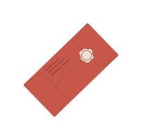 Flat vintage envelope with a seal and letter inside. Creative mail design, ideal for sending messages or invitations. Concept of correspondence, love, and communication. vector
