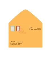 Flat cartoon envelope with mail, stamp, and message for postal correspondence. Creative icon design featuring vibrant colors and simple shapes. Suitable for greeting cards, invitations, or holiday vector