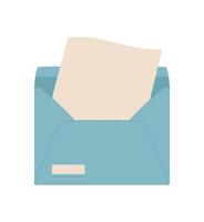 Flat envelope holds a paper note for communication and correspondence. Icon of mail and message concept, vintage style, suitable for stationery, invitations, creative projects. vector