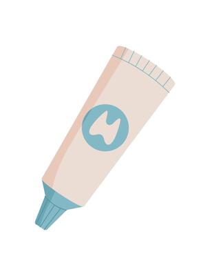 Simple tube of toothpaste in flat design with cosmetic and hygiene product qualities. Colorful illustration showcases organic and natural themes. Suitable for beauty marketing contexts bodycare