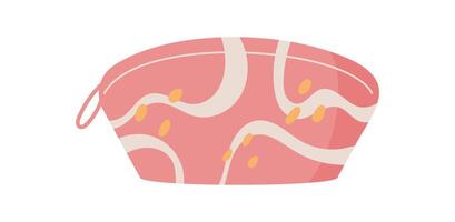 Cosmetic bag for beauty and skincare products with flat design. Ideal for storing lotion, makeup, and other essential items. Concept of personal care, hygiene, spa usage. vector