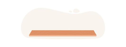 Simple flat wooden shelf against a clean background. Modern design for cosmetic and spa products. Ideal for showcasing beauty and skincare items in an eco context. vector