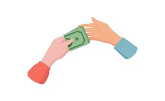 Cash transfer gesture. Payment method involving hands holding money. Financial transaction, graphic format, suitable for business and finance contexts. vector