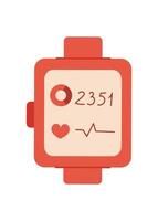 Smart watch with digital display and touch screen. Modern wearable device with app interface and metrics. This device provides information tracking features, flat style, great for technology vector