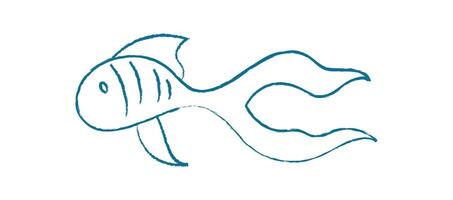 Fish silhouette doodle. Aquatic creature outline. Ocean life, flat graphic style, potential for icon usage. Simple design with a playful chalk pattern that captures the essence of underwater Chalk and vector