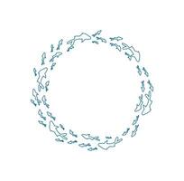 outline fish school silhouette. Marine creature pattern in the ocean. Underwater doodle style, flat design, ideal for summer themes and aquatic life projects. vector