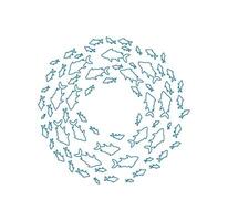 outline fish school silhouette. Many aquatic creatures swim in an ocean pattern. Underwater life, doodle style, perfect for marine projects or aquarium decor. vector