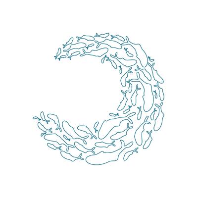 outline fish school pattern. Silhouette of aquatic creatures in a dynamic arrangement. This ocean doodle, featuring many fish, provides a vibrant visual experience for aquatic projects.
