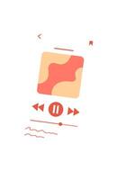 Mobile music application on a vibrant phone screen. Colorful media interface for music playback on a digital device. Interactive app, touchscreen display with user icon and control layout. vector