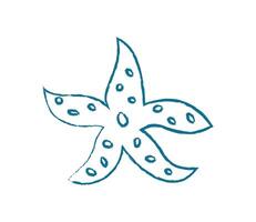 Starfish silhouette doodle chalk style. Marine creature outline. Ocean life concept, flat texture, potential for various uses. vector