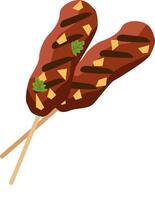 Grilled meat skewers. Texture grill marks and rich color. For BBQ themes, picnic designs, and street food illustrations. vector